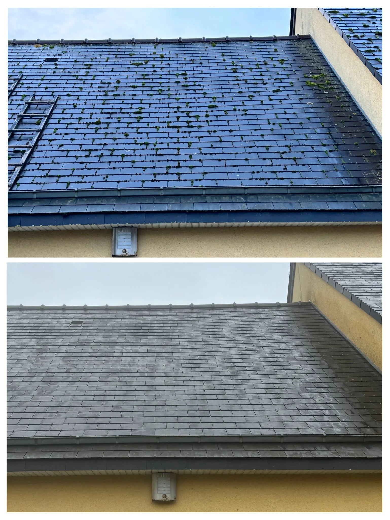 Avant / après rénovation toiture — transformation Sanchez Rénov Bruz